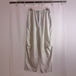 Black Cream Pinstripe Cargo-Style Pants